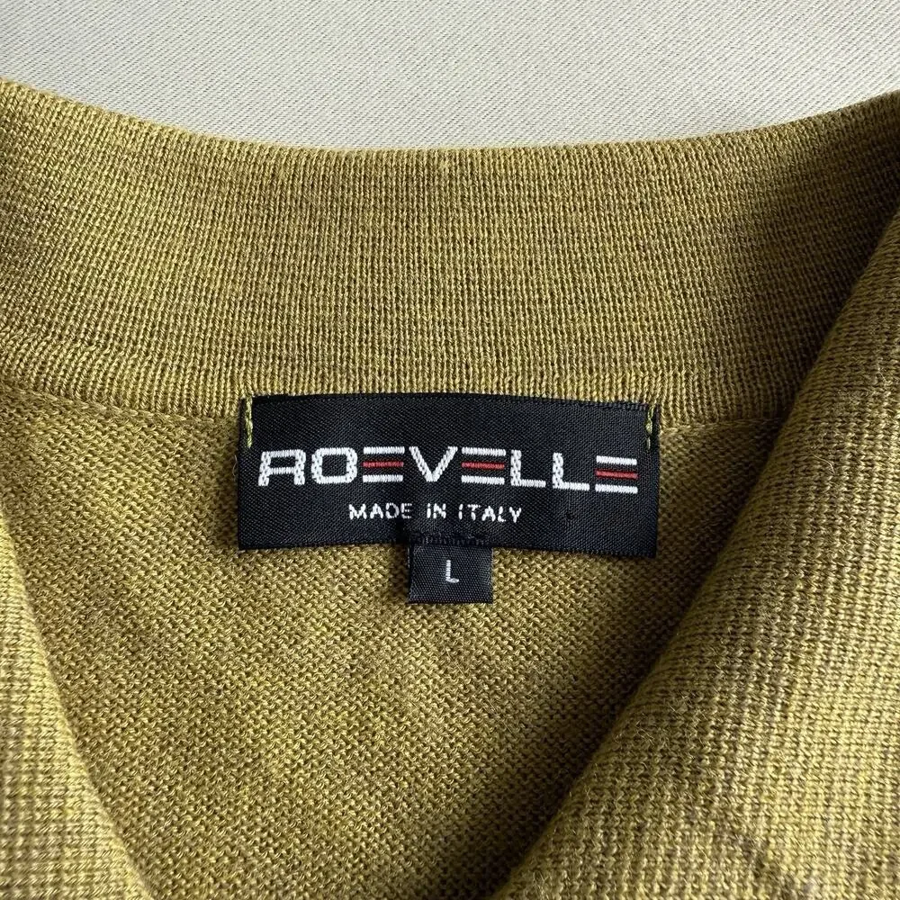 Roevelle VTG‎ 90s Three Button Polo Sweater L Lightweight Wool Moss Green Italy
